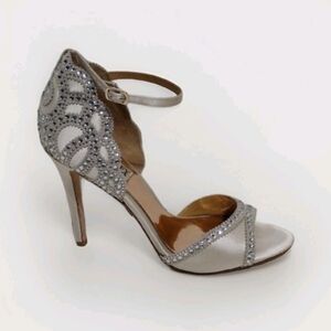 Badgley Mischka Satin Rhinestone Roxy Heels Elegant Wedding Party Shoes US 8.5